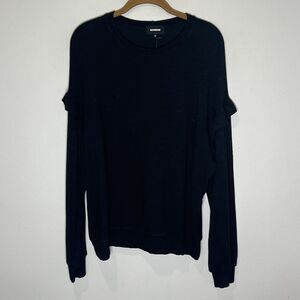 MONROW Sweatshirt‎ Women’s XL Black Supersoft Ruffle Sleeve Rayon Crewneck